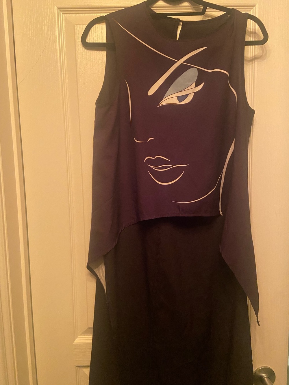 Sleeveless Black & Purple Graphic Overlay Dress